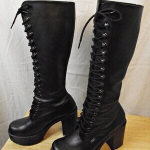 NEW ROC Austratlia Womens Chunky Knee High Lash Style Boots Leather Black 38/7.5